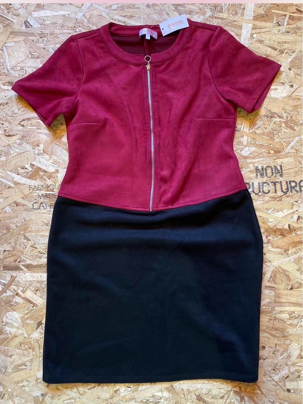 Le Grenier  Two-Tone Burgundy and Black Pencil Skirt Dress